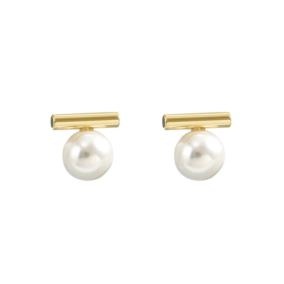 Simple Imitation Pearl Stud Earrings Gold Color Alloy Acrylic Beads Earring For Women Fashion Jewelry Trend Accessories - view 4