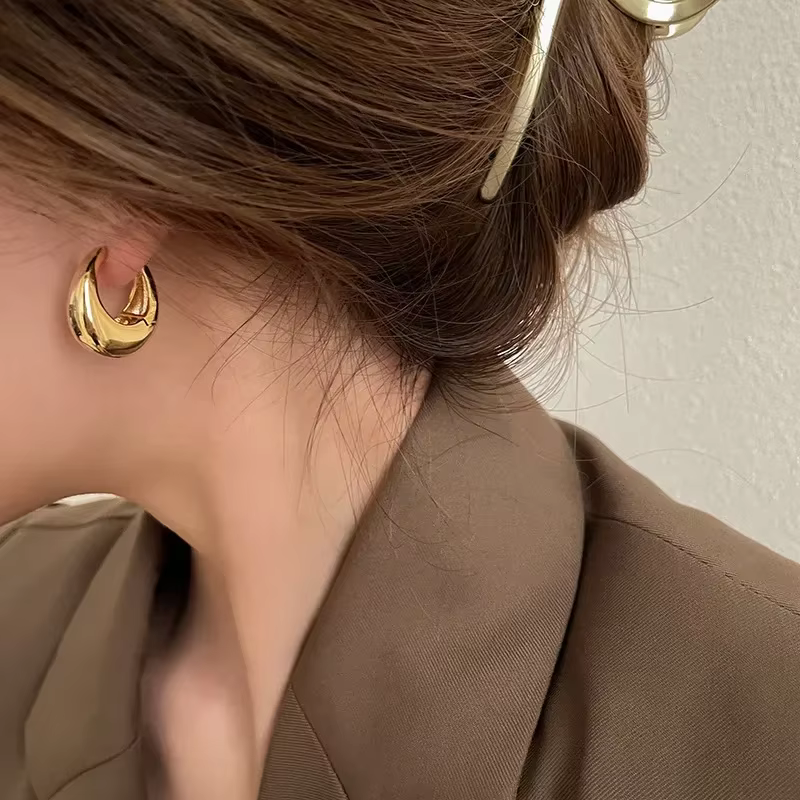 Stainless Steel Smooth Metal Chunky Hoop Earrings For Women Girls Fashion Round Circle Hoops Statement Earrings Punk - view 3