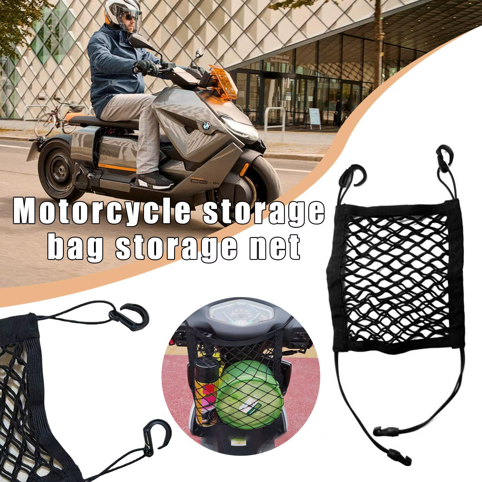 Motorcycle Nets Organizer Luggage Storage Cargo Net Luggage Hold Down Storage Cargo Organiser Net Hooks Hold Bag Bike - view 2