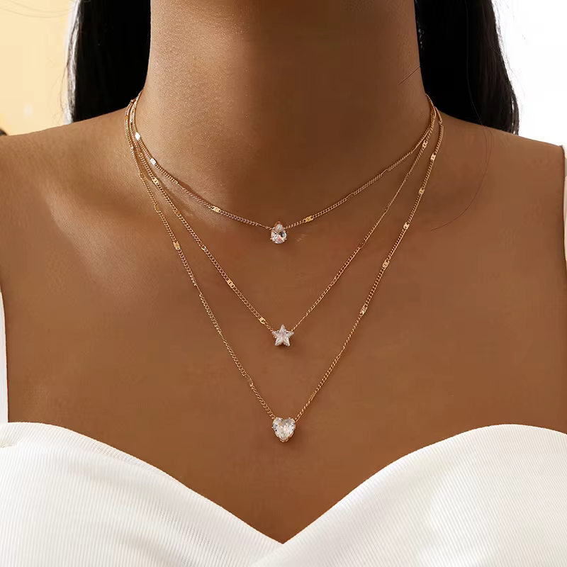 Trendy Zircon Pendant Necklace For Women Multilayer Chain Choker Fashion Female Party Shiny Jewelry Gift - view 2
