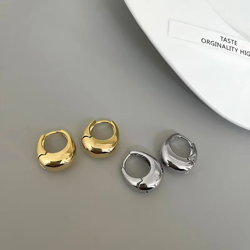 Stainless Steel Smooth Metal Chunky Hoop Earrings For Women Girls Fashion Round Circle Hoops Statement Earrings Punk - view 5