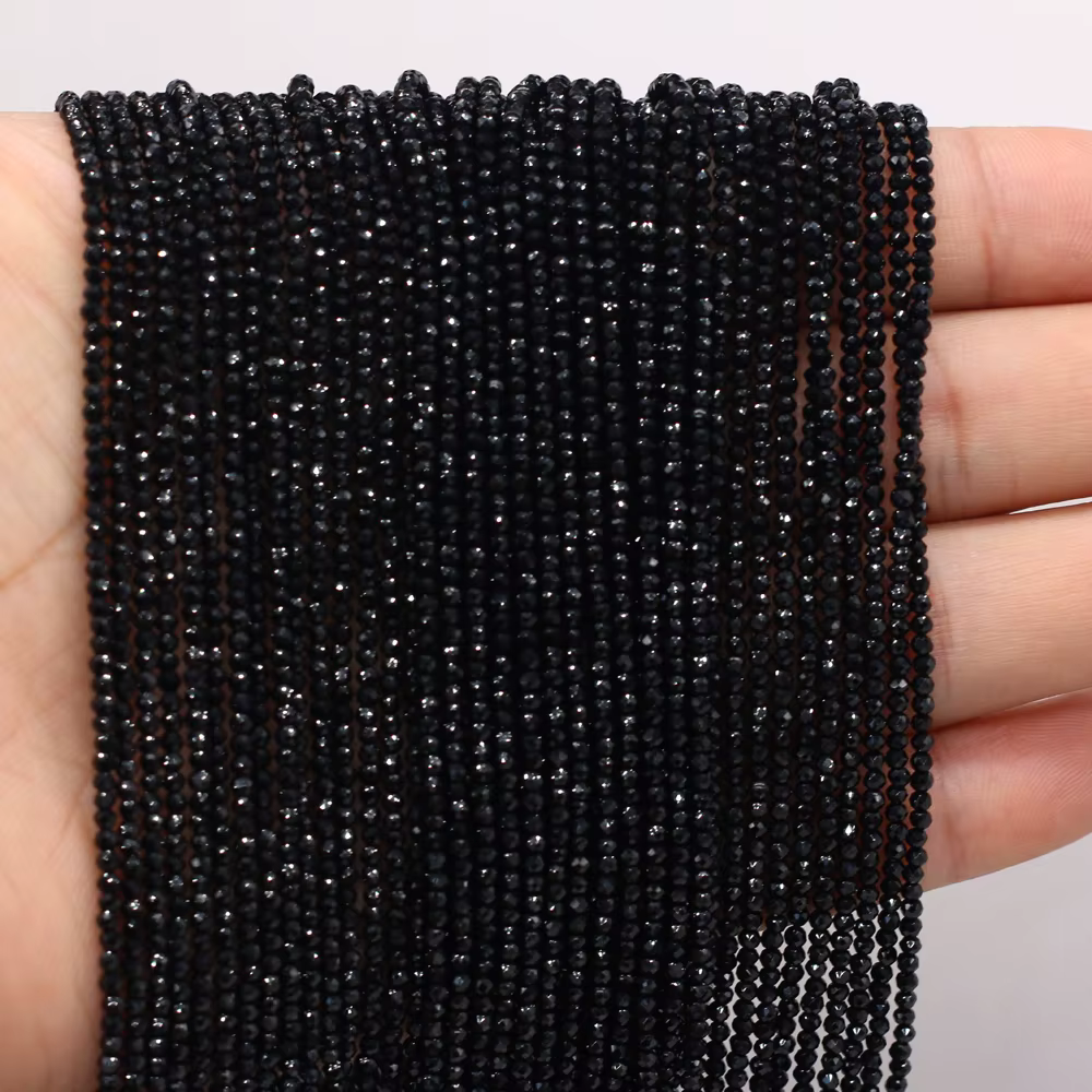 2mm Black Natural Semi-Precious Stone Spinel Loose Bead for Women Jewelry Making DIY Women Bracelet Necklace