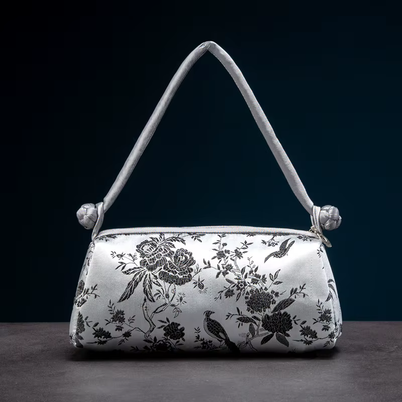 Fashion Shoulder Bag Women Handbag Luxury Embroidered Silk Bag Female Purse Small Cute Cosplay Cheongsam Flower Satin - view 3