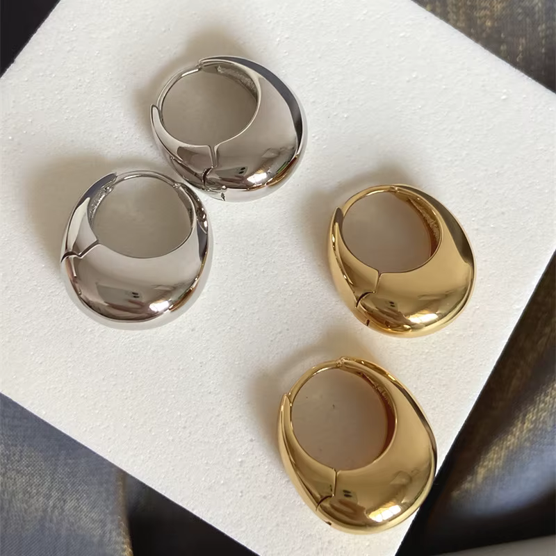 Stainless Steel Smooth Metal Chunky Hoop Earrings For Women Girls Fash - hoop earrings for girls at ShoplyHub