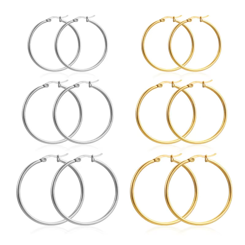Gold Color Stainless Steel Hoop Earrings For Women Men Big/Small Circle Round Ear Jewelry Bijoux Acier Inoxidable E18110 - view 3