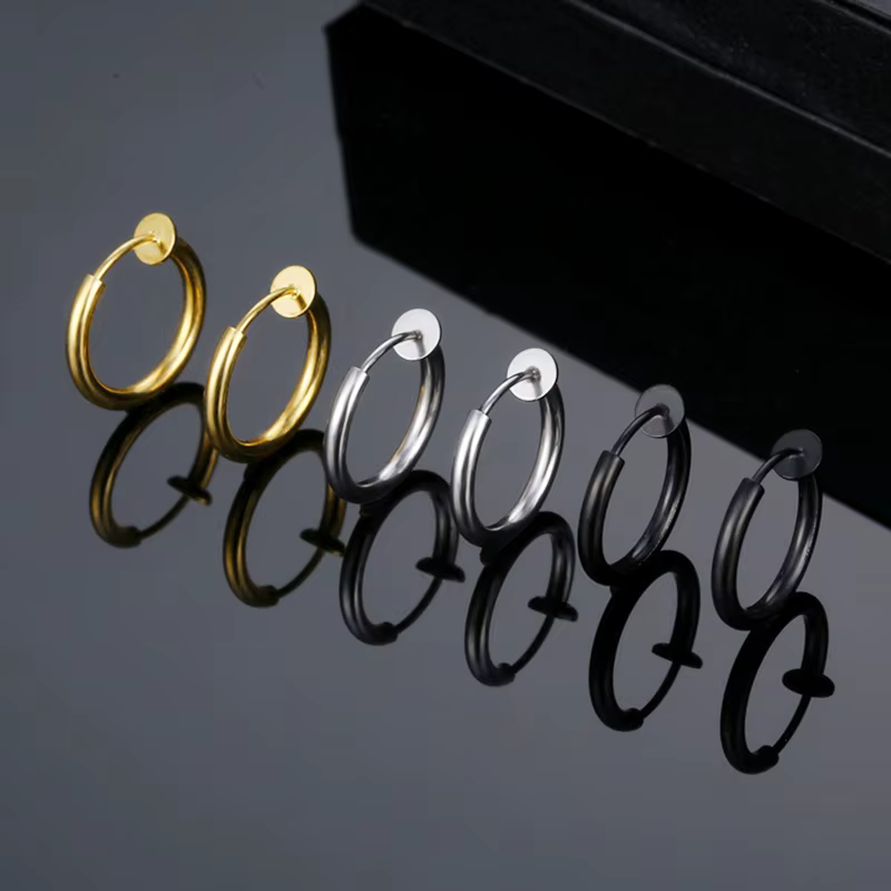Non-Piercing Hoop Earrings Spring Ear Clip Fake Ear Hoops for Men and Women, Stainless Steel Clip on Earings 2.0*8/10mm - view 5
