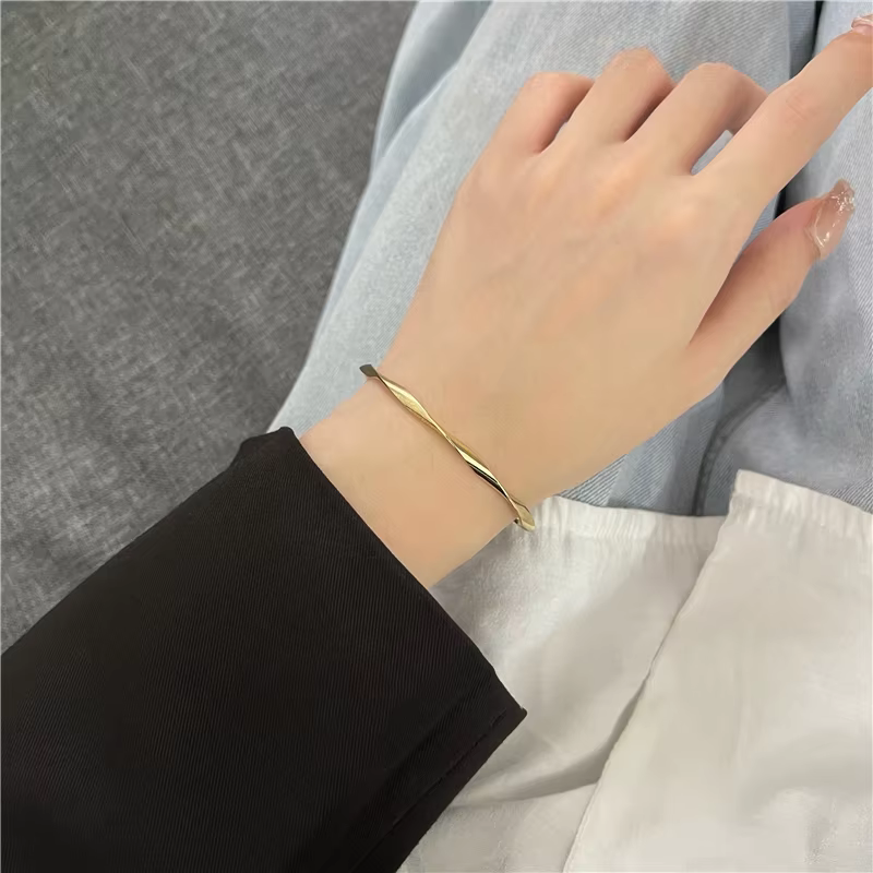 Golden Charm Bangles for Women Minimalism Fashion Twisted Couple Cuff Bracelet Trendy Jewelry Girls Wedding Gift - view 5