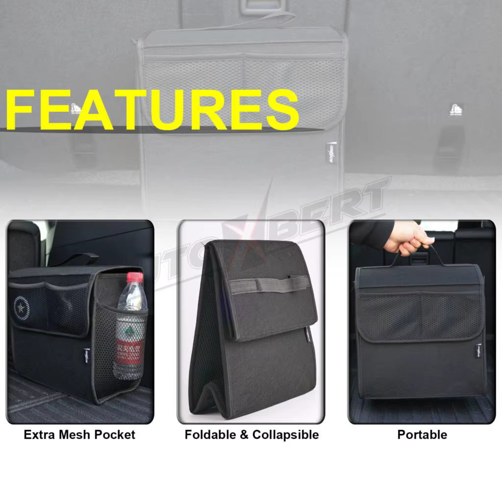 Car Trunk Organizer Felt Boot Organiser Storage Bag Box Portable Handbag Cargo Tool Holder Mesh Net Pocket Collapsible - view 4