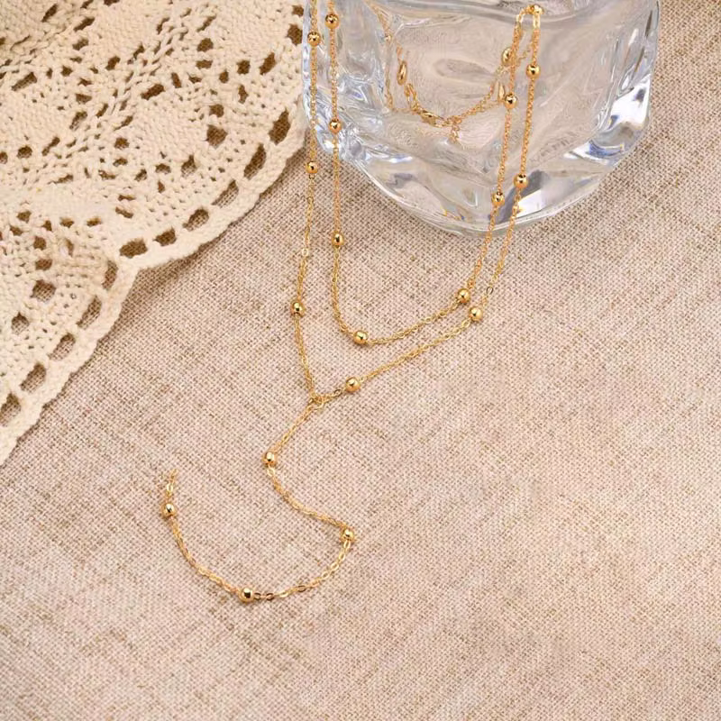 Gold Plated Lariat Necklace for Women, Double Laryered Long Chain Drop Pendant Choker Necklaces Fashion Gifts - view 6