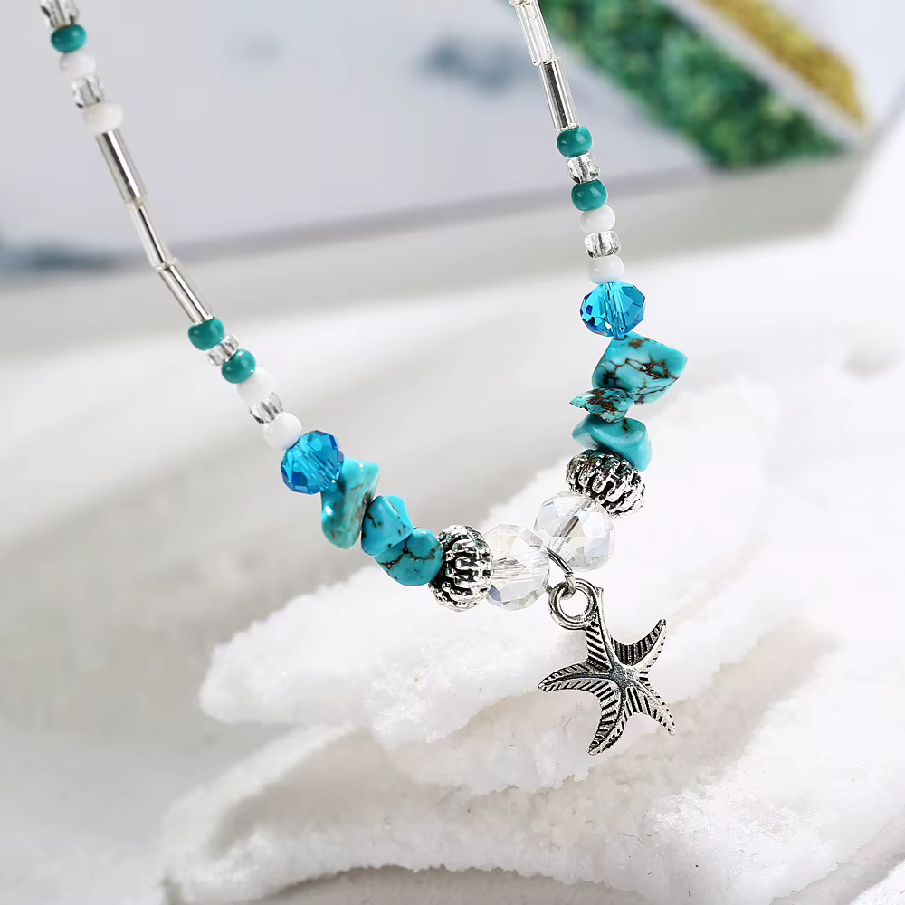 Beach Bead Anklet for Women Jewelry Retro Fashion Beads Stone Pendant Ankle Chain - view 4