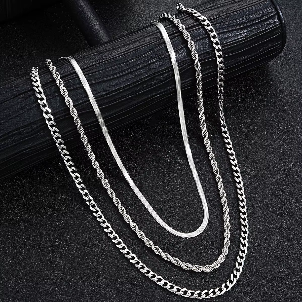 Simple Stainless Steel Silver Color Jewelry Sets for Men Unisex Punk Vintage Smooth Ring Necklace Bracelet Set Gifts