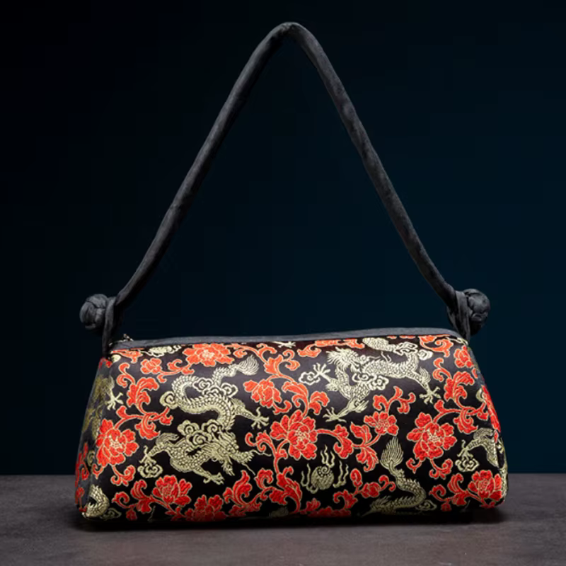 Fashion Shoulder Bag Women Handbag Luxury Embroidered Silk Bag Female Purse Small Cute Cosplay Cheongsam Flower Satin - view 2