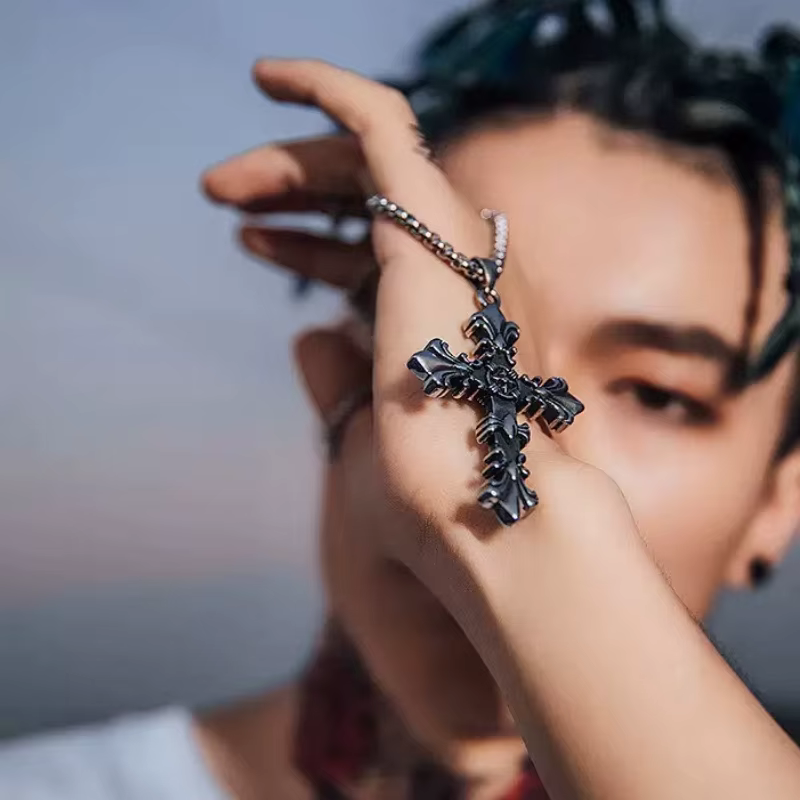 Fashion Stainless Steel Jewelry Set for Men Unisex Vintage Silver Color Cross Pendant Necklace, Bracelet Sets Punk - view 3