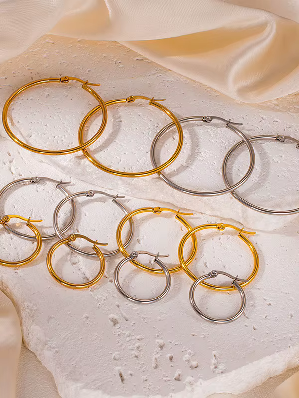 Gold Color Stainless Steel Hoop Earrings For Women Men Big/Small Circle Round Ear Jewelry Bijoux Acier Inoxidable E18110 - view 5