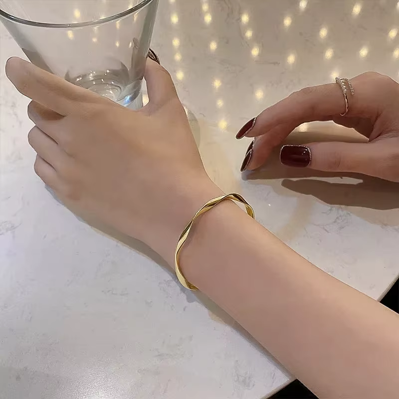 Golden Charm Bangles for Women Minimalism Fashion Twisted Couple Cuff Bracelet Trendy Jewelry Girls Wedding Gift - view 3