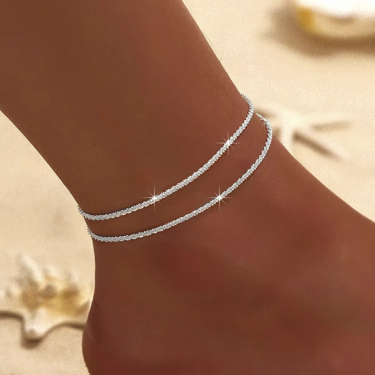 LATS Shiny Sparkling Simple Anklet for Women Gold Silver Color Elegant - anklet bracelet at ShoplyHub