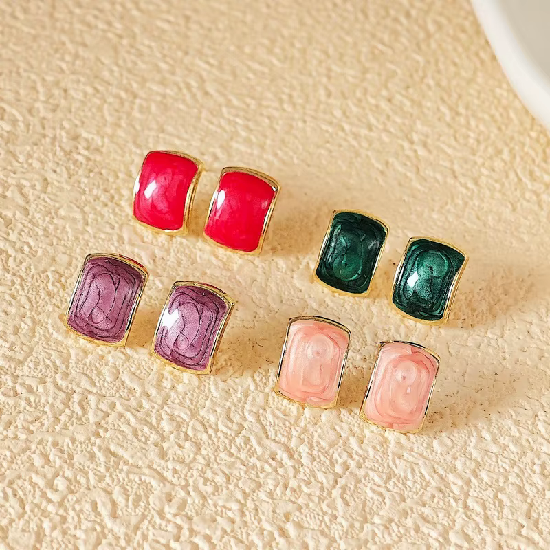 Trend Chic Enamel C-shaped Women's Stud Earrings Red Green Pink Color  - stud earrings for girls at ShoplyHub