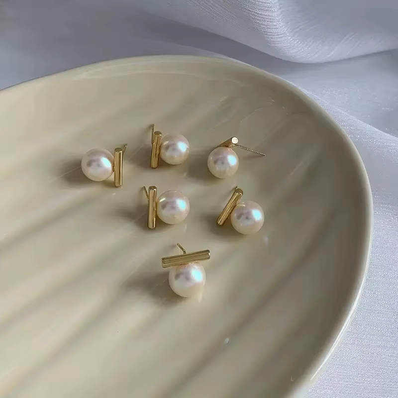 Simple Imitation Pearl Stud Earrings Gold Color Alloy Acrylic Beads Earring For Women Fashion Jewelry Trend Accessories - view 5
