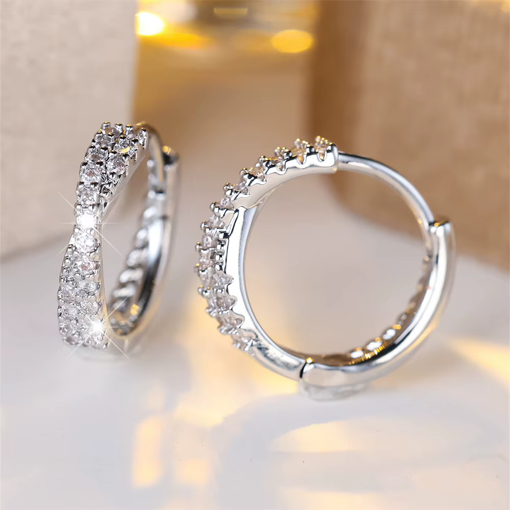 White Zircon Small Stone Crossed Hoop Earrings For Women Vintage Gold Silver Color Wedding Jewelry Versatile Accessory - view 4
