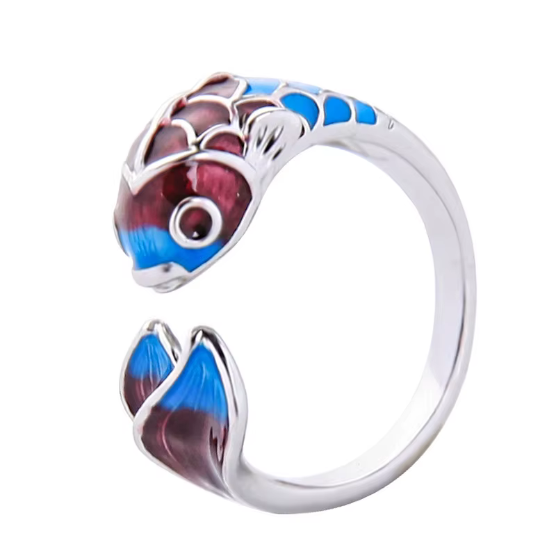 Silver Enamel Color Koi Fish Adjustable Ring Chinese Classical Niche Design Elegant Charm Ladies Brand Jewelry Party - view 6