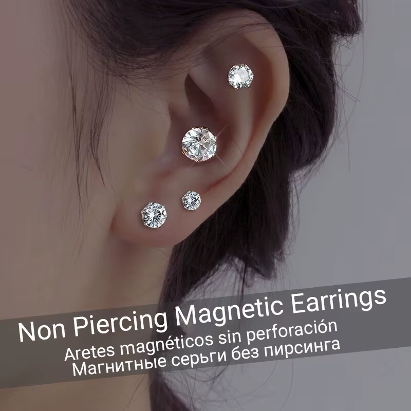 A pair Unisex Strong Magnet Magnetic Earrings Ear Clip Cuff Non Piercing Without Holes Earcuff Crystal Studs for Men - view 4