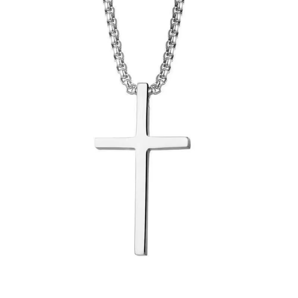 Hip Hop Trend Cross Pendant Necklace for Men Simple Punk Silver Color Titanium Steel Chain Versatile Street Jewelry - view 4