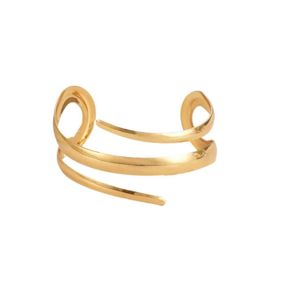 European and American Thick Bracelet and Ring Jewelry Set for Women Gold Color Geometric Line Bracelet Ring Combination - view 6