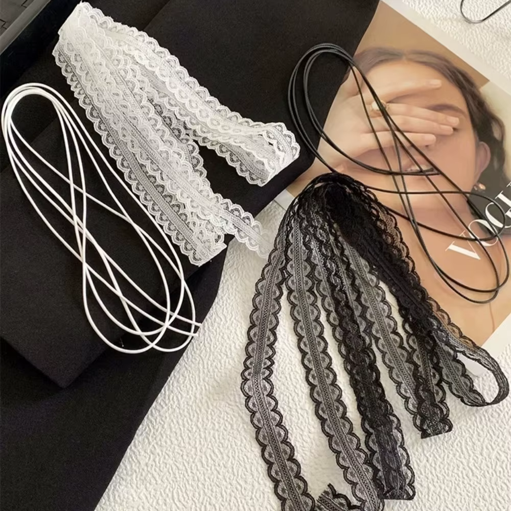 Fashion Choker Necklace for Women Sexy Black White Lace Bowknot Pendant Short Clavicle Chain Gothic Chokers Aesthetic - view 4