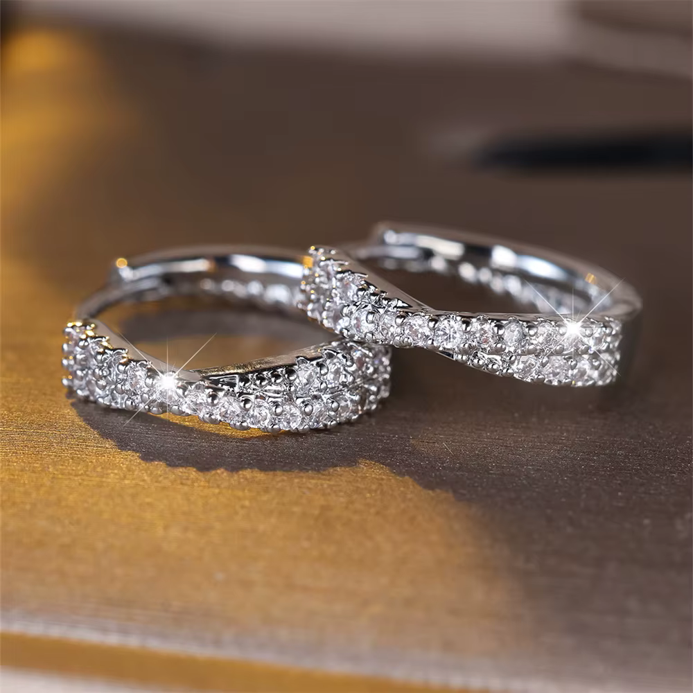 White Zircon Small Stone Crossed Hoop Earrings For Women Vintage Gold Silver Color Wedding Jewelry Versatile Accessory - view 6