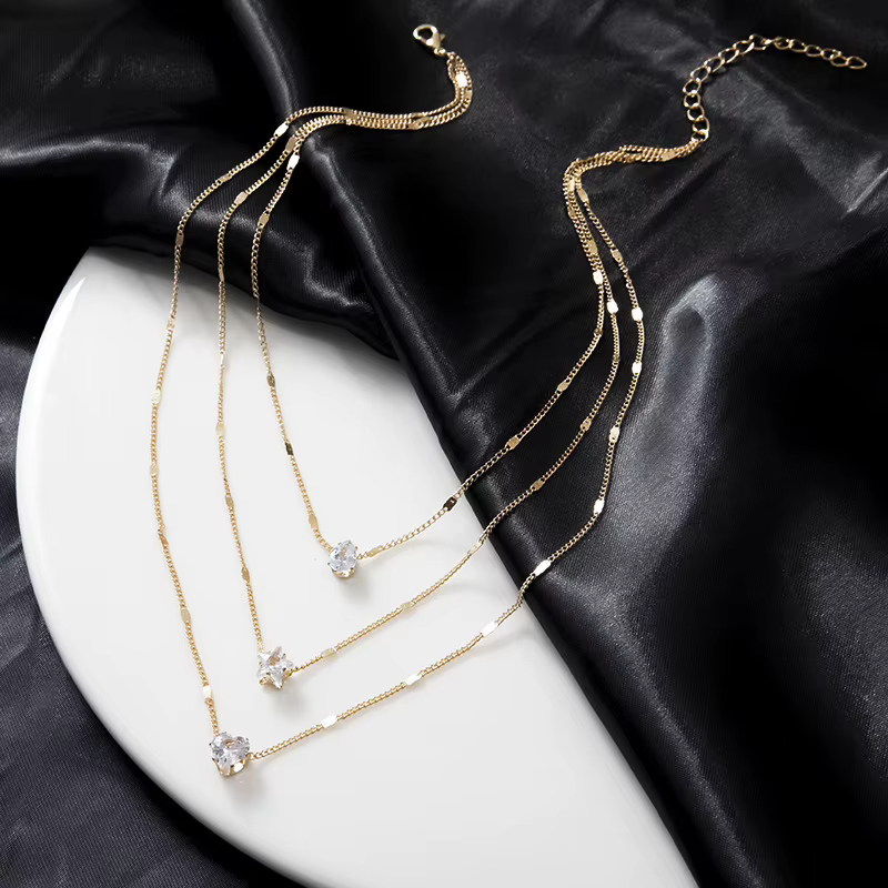 Trendy Zircon Pendant Necklace For Women Multilayer Chain Choker Fashion Female Party Shiny Jewelry Gift - view 5