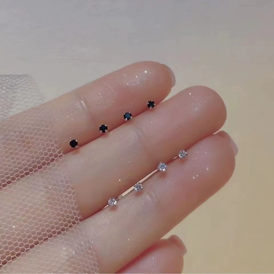 Trendy Mini Rhinestones Stud Earrings for Women Girls Daily Jewelry Cute Round Geometry Small Earrings Accessories