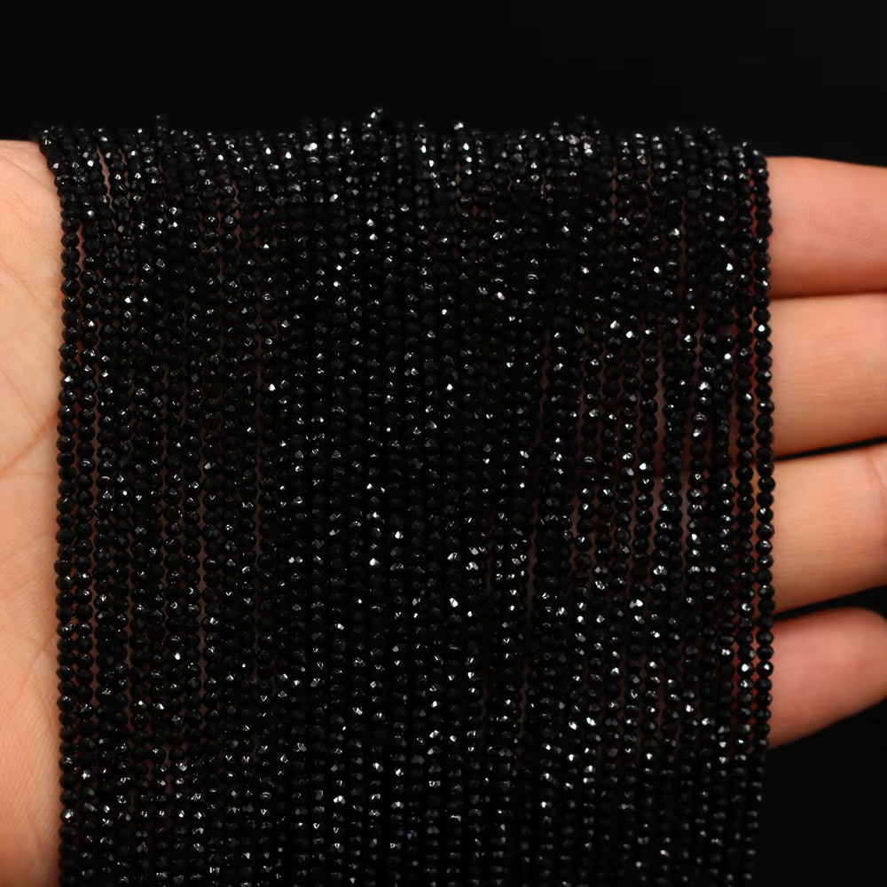 2mm Black Natural Semi-Precious Stone Spinel Loose Bead for Women Jewelry Making DIY Women Bracelet Necklace - view 3