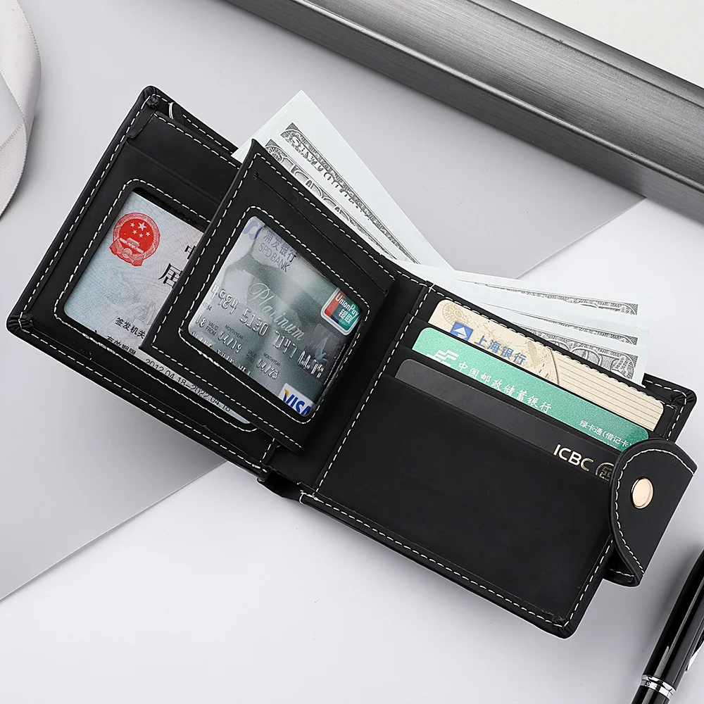 Men's Wallet Men's Short Wallet Youth Fashion Personality Pu Leather Credit Card ID Card Holder Wallet Folding Wallet