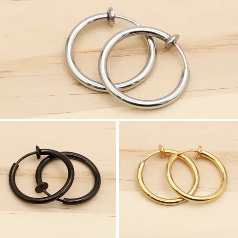 Non-Piercing Hoop Earrings Spring Ear Clip Fake Ear Hoops for Men and Women, Stainless Steel Clip on Earings 2.0*8/10mm - view 4
