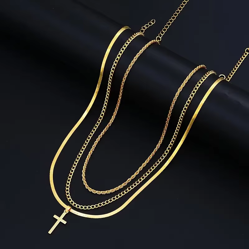 7-Piece Elegant Stainless Steel Minimalist Cross Pendant Jewelry Set for Men Chain Necklace Bracelet Jewelry for - view 3