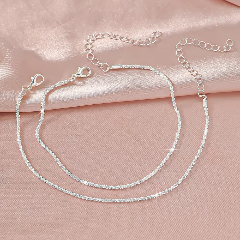 LATS Shiny Sparkling Simple Anklet for Women Gold Silver Color Elegant Jewelry Female Beach Ankle Bracelet on Foot - view 3