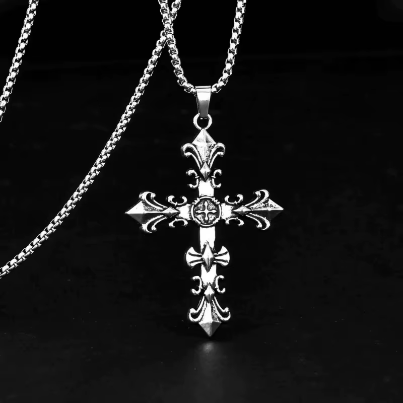 Fashion Stainless Steel Jewelry Set for Men Unisex Vintage Silver Color Cross Pendant Necklace, Bracelet Sets Punk - view 5