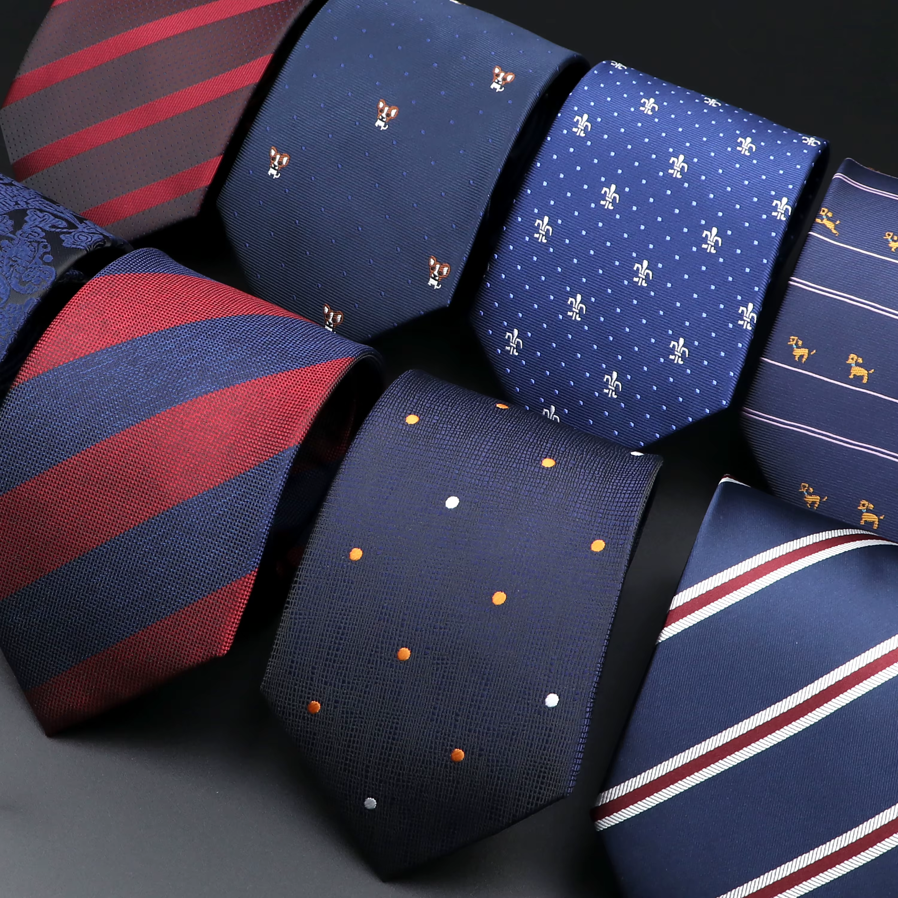 Novelty Ties For Men Cartoon Dog Dots Paisley Striped Fashion Mens Business Meeting Wedding Tuxedo Suit Shirt Daily