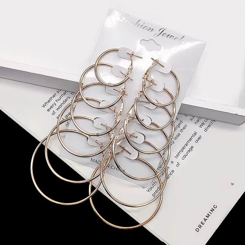 12pcs/lot Women's Hoop Earrings Gold Color Round Large Earrings Set Brincos Loop Earrings New Pendientes Para Novia - view 3