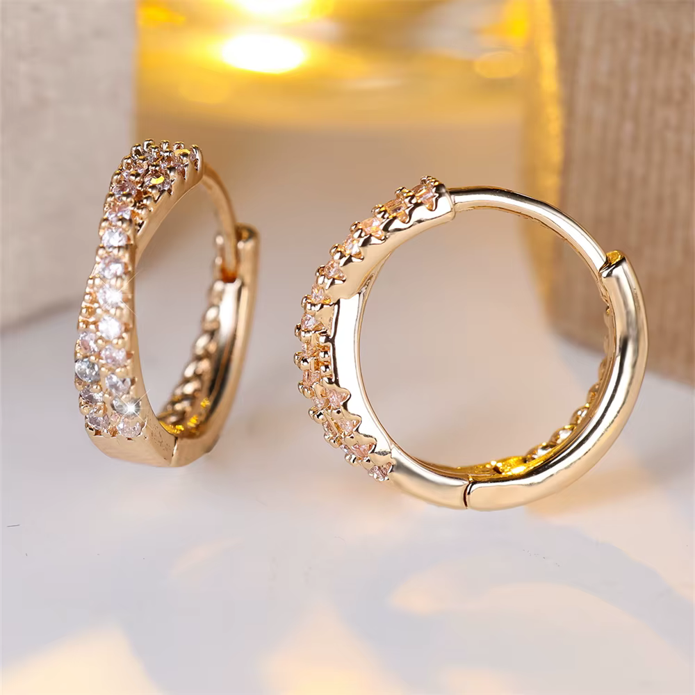 White Zircon Small Stone Crossed Hoop Earrings For Women Vintage Gold Silver Color Wedding Jewelry Versatile Accessory - view 3