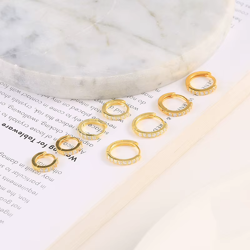 2PCS Stainless Steel Minimal Crystal Zirconia Hoop Earrings Gold Silver Color Small Huggie Cartilage Earring Piercing - view 6