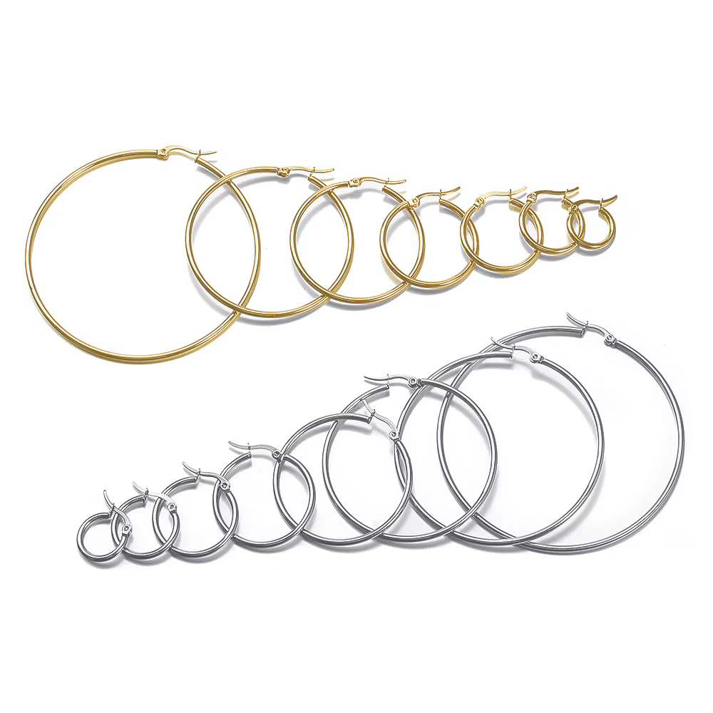 Gold Color Stainless Steel Hoop Earrings For Women Men Big/Small Circle Round Ear Jewelry Bijoux Acier Inoxidable E18110 - view 2