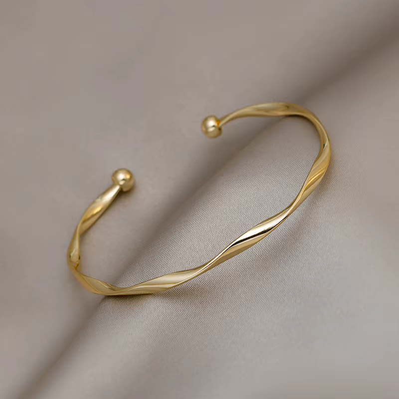 Golden Charm Bangles for Women Minimalism Fashion Twisted Couple Cuff Bracelet Trendy Jewelry Girls Wedding Gift - view 2