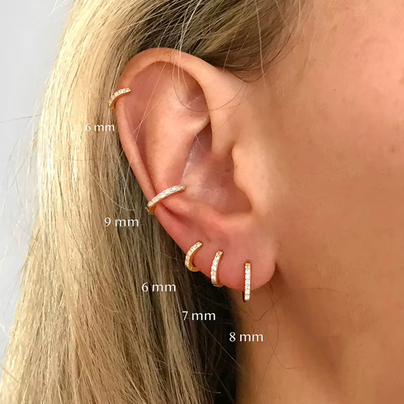 2PCS Stainless Steel Minimal Crystal Zirconia Hoop Earrings Gold Silver Color Small Huggie Cartilage Earring Piercing - view 3