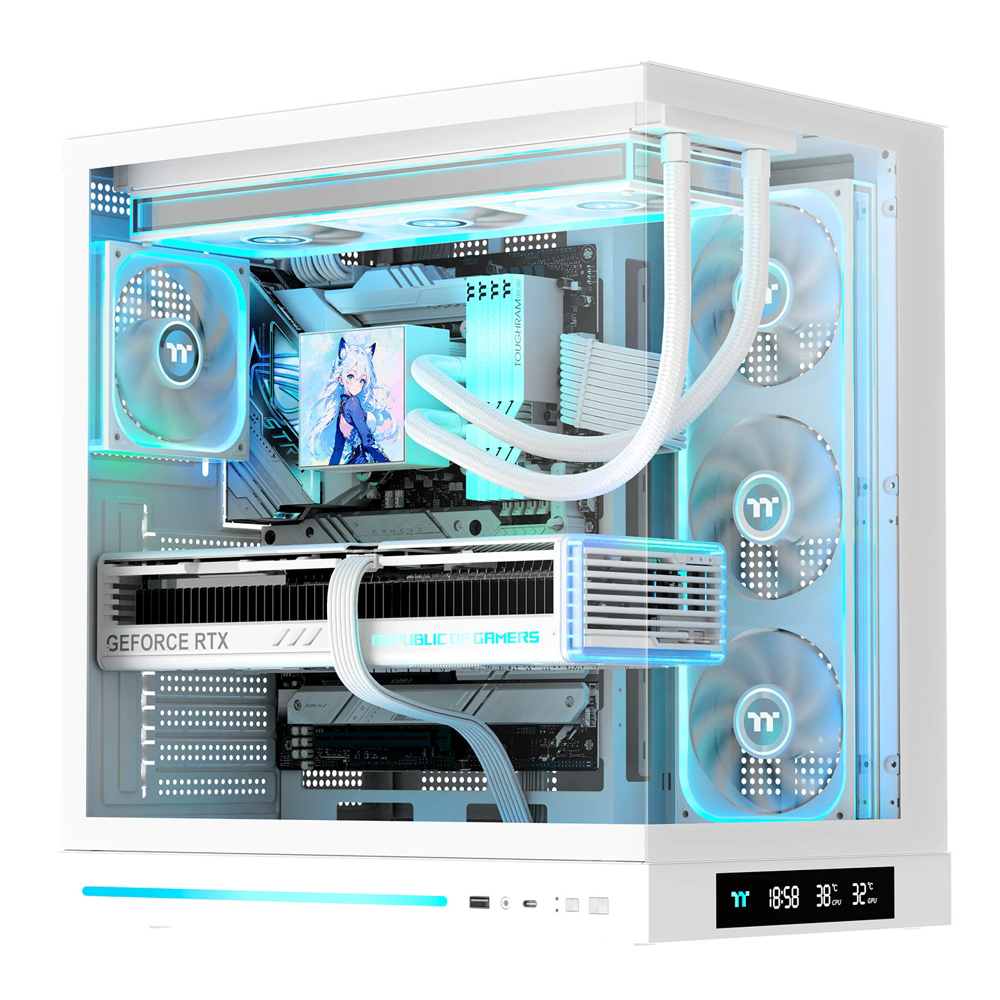 Thermaltake Steel Shadow ES Panoramic Tempered Glass PC Case ATX/MicroATX/ITX Mid Tower Digital Temp Display ARGB Strip,