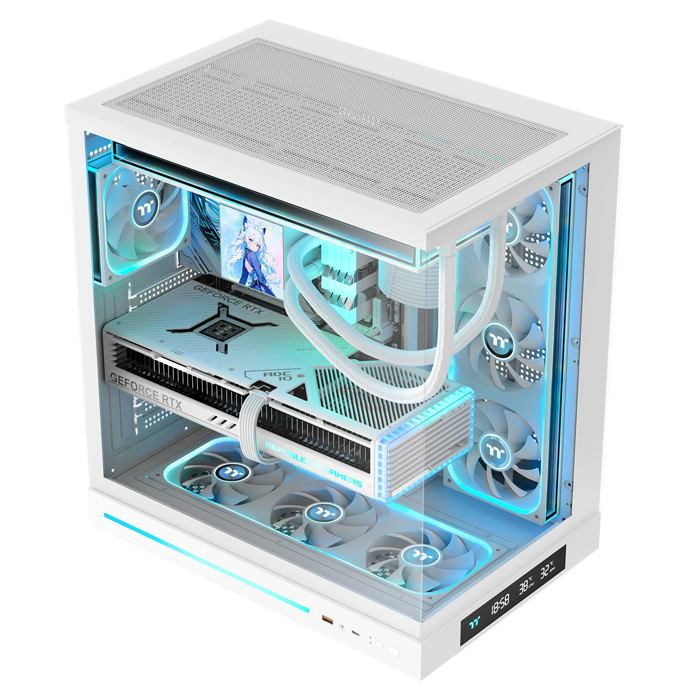 Thermaltake Steel Shadow ES Panoramic Tempered Glass PC Case ATX/MicroATX/ITX Mid Tower Digital Temp Display ARGB Strip,