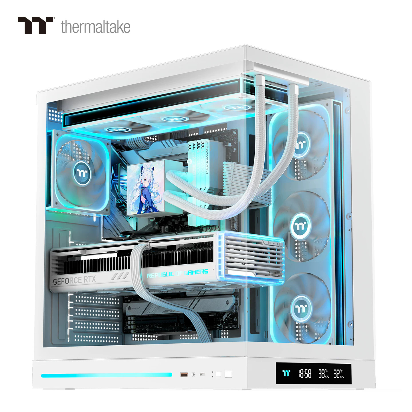 Thermaltake Steel Shadow ES Panoramic Tempered Glass PC Case ATX/MicroATX/ITX Mid Tower Digital Temp Display ARGB Strip,