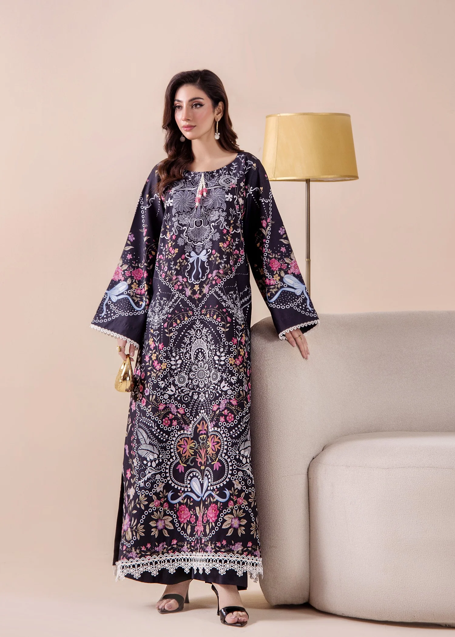 cotton Kaftan in Black