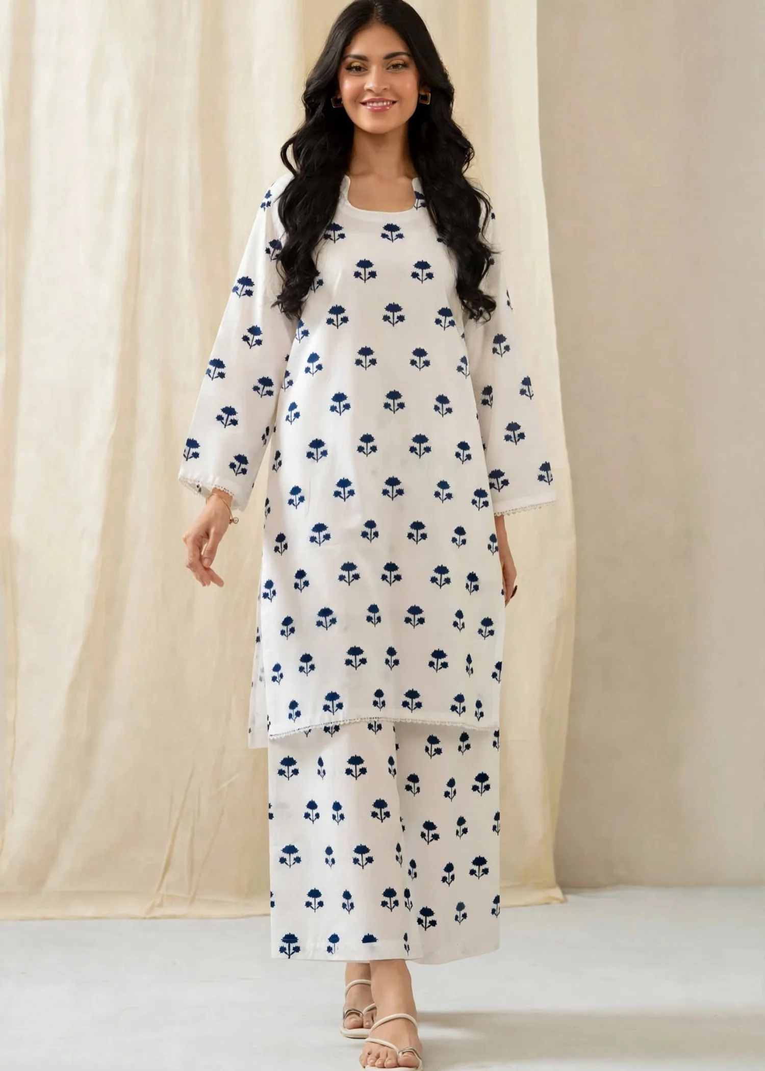 lawn cotton Co Ord Sets in White