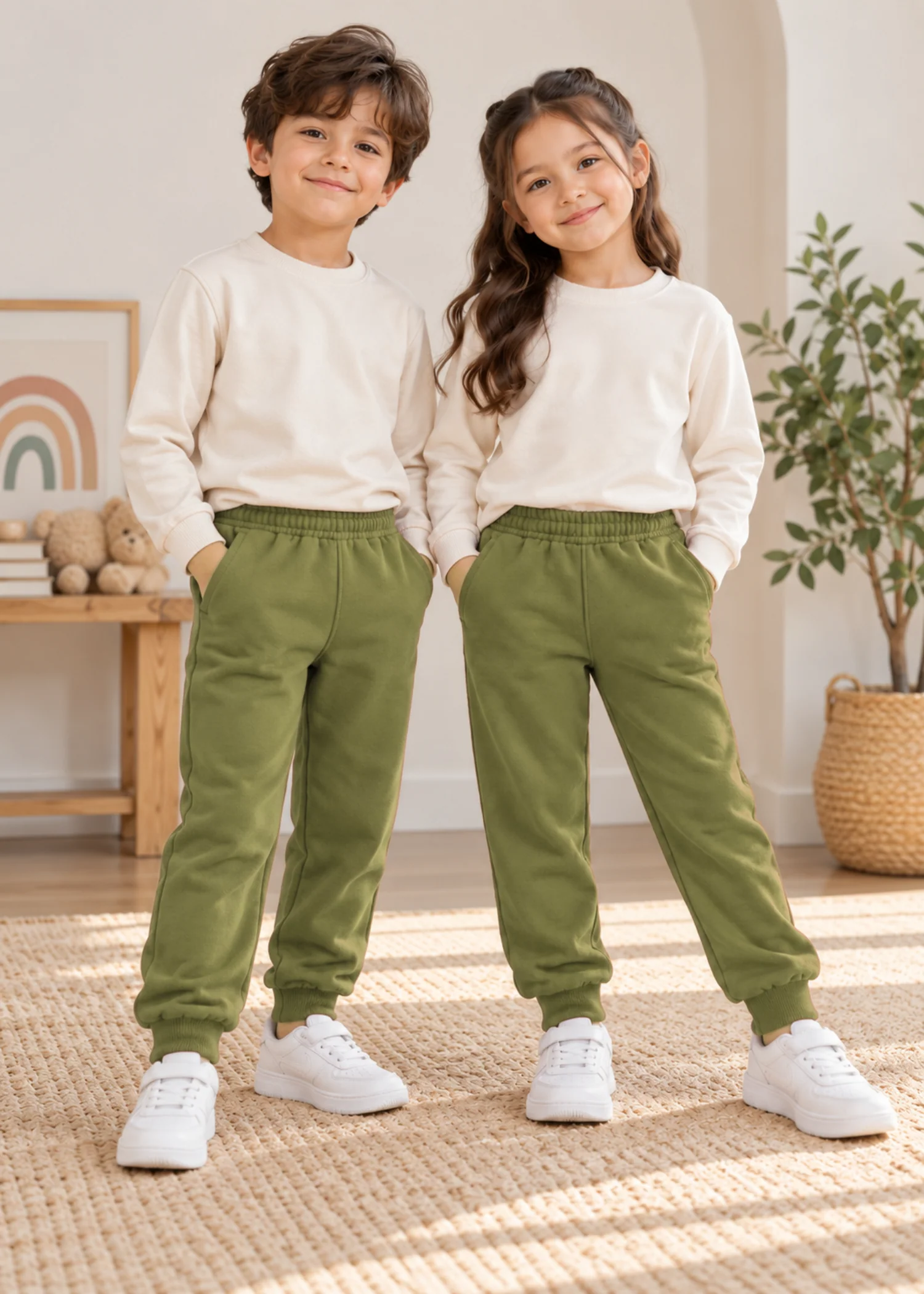 fleece Trousers in Olive green